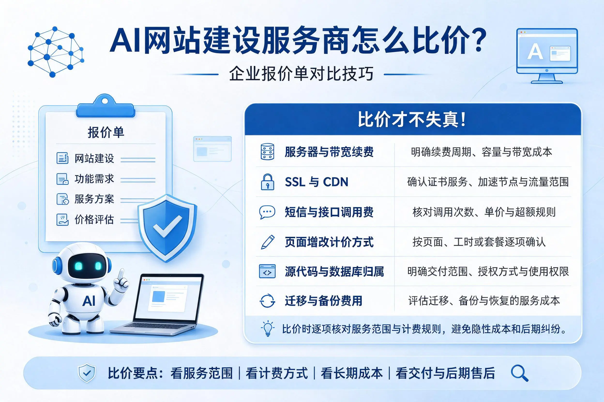 AI网站建设服务商怎么比价?济南企业报价单对比技巧